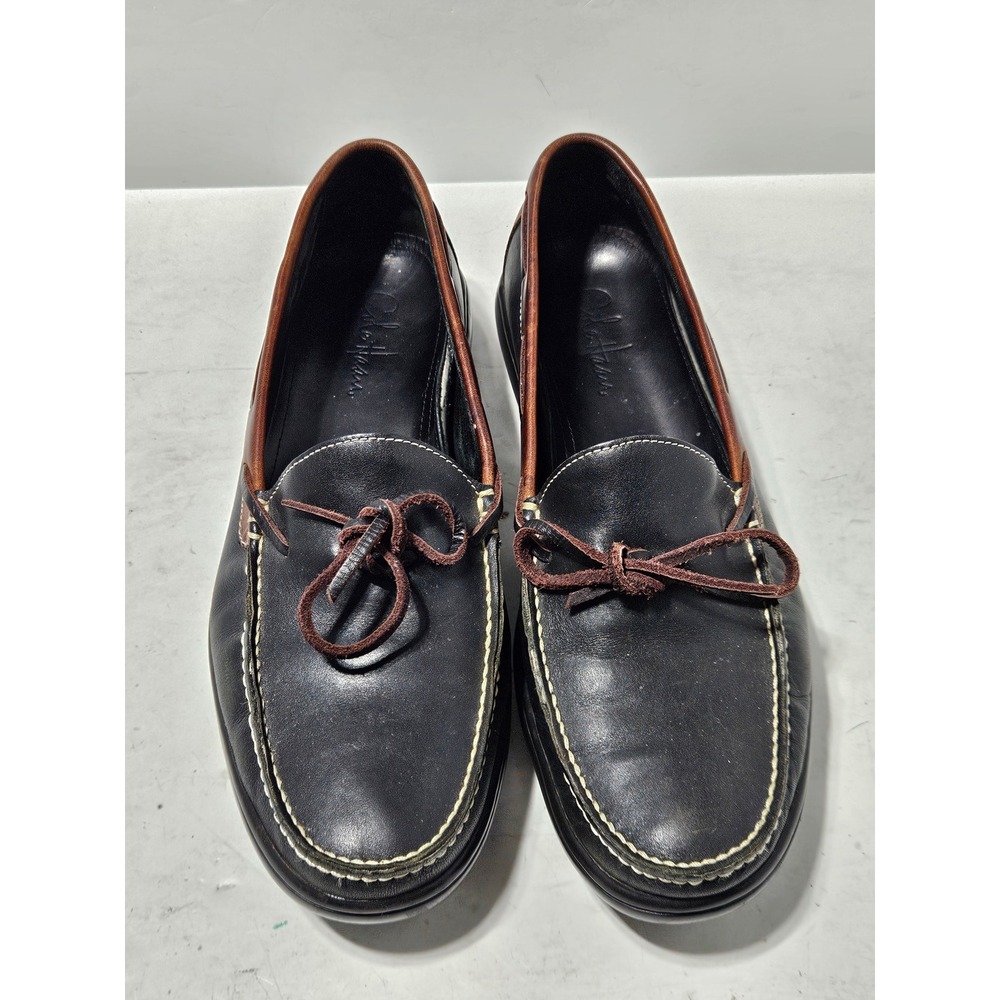 Cole Haan Loafers Mens 11M Black Brown Leather Bow Boat Shoes C08940 - Picture 1 of 9
